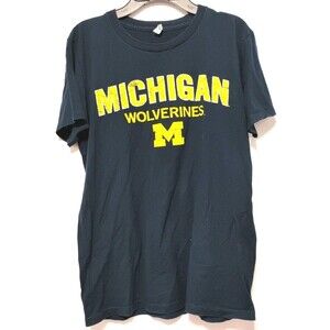 MICHIGAN Men Small Blue SHIRT College Football Short Sleeve pullover logo adult